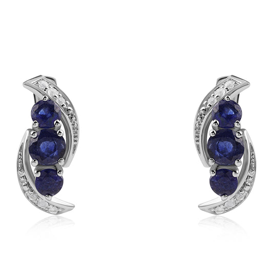 Brincos de Prata com Safira Azul Australiana e Topázio Branco