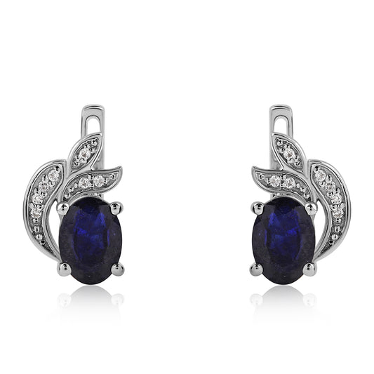 Brincos de Prata com Safira Azul Australiana e Topázio Branco