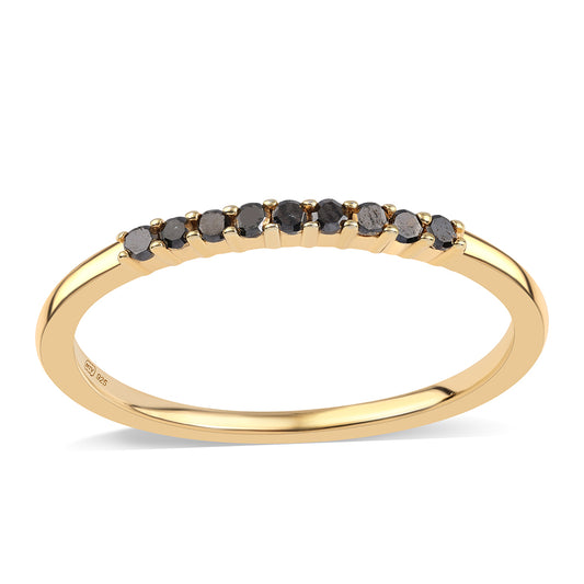 Anel de Prata com Banho de Ouro com Diamante Preto