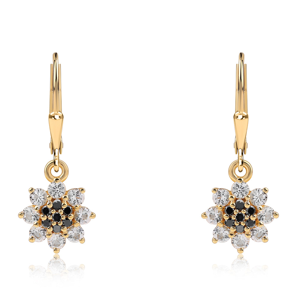 Brincos de Prata com Banho de Ouro com Diamante Preto e Topázio Branco 2 