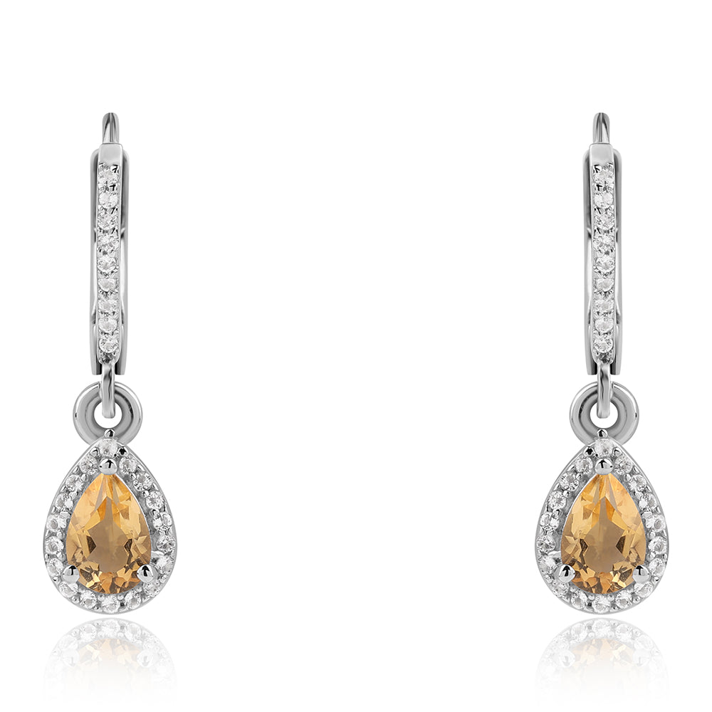 Brincos de Prata com AA Citrino de Brasil e Topázio Branco 2 
