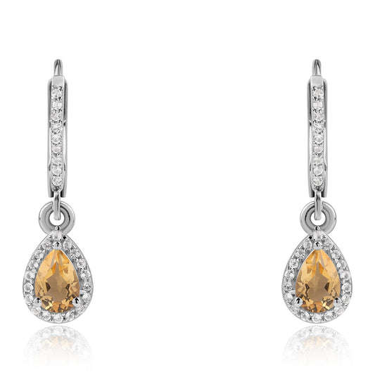 Brincos de Prata com AA Citrino de Brasil e Topázio Branco