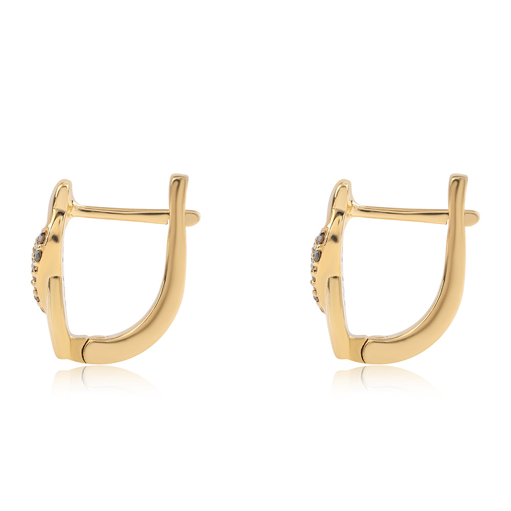 Brincos de Prata com Banho de Ouro com Diamante Preto 2 