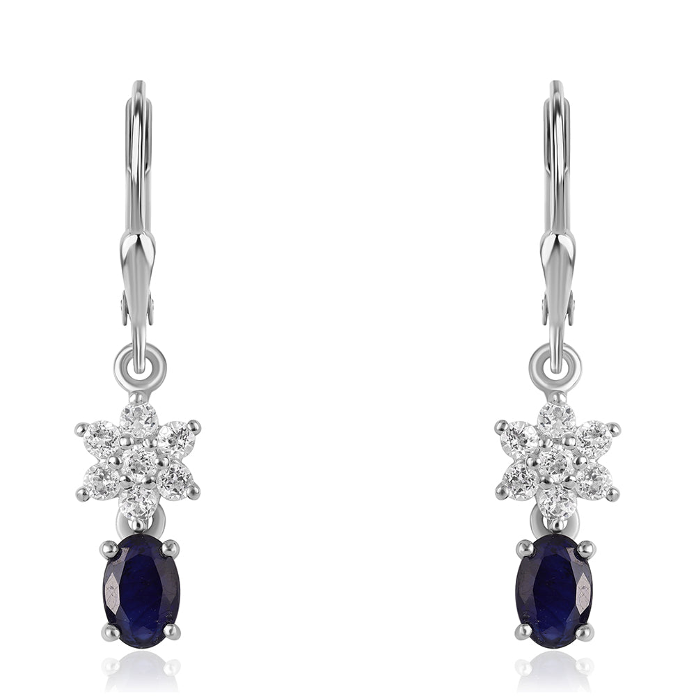 Brincos de Prata com Safira Azul Australiana e Topázio Branco 1 