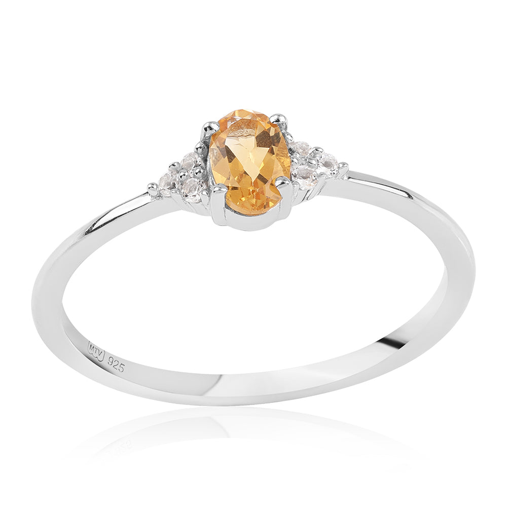 Anel de Prata com AA Citrino de Brasil e Topázio Branco 1 