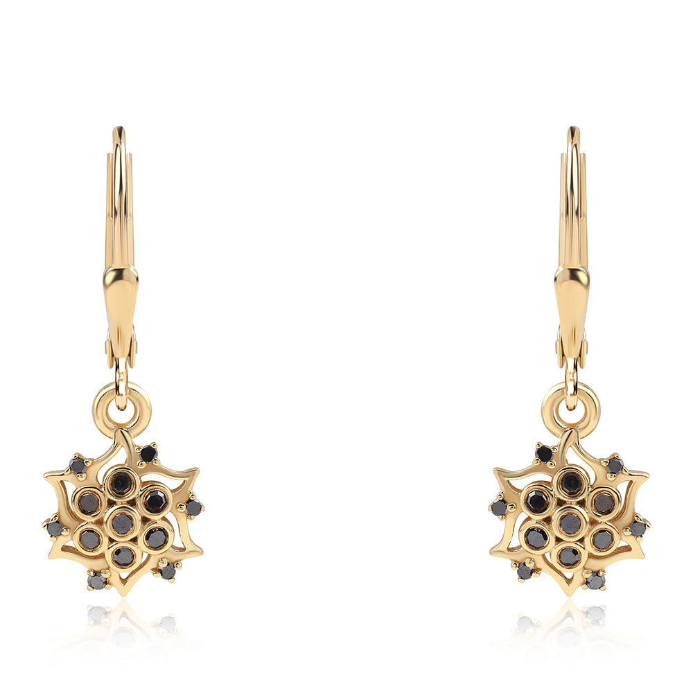 Brincos de Prata com Banho de Ouro com Diamante Preto 2 