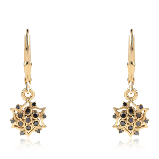 Brincos de Prata com Banho de Ouro com Diamante Preto