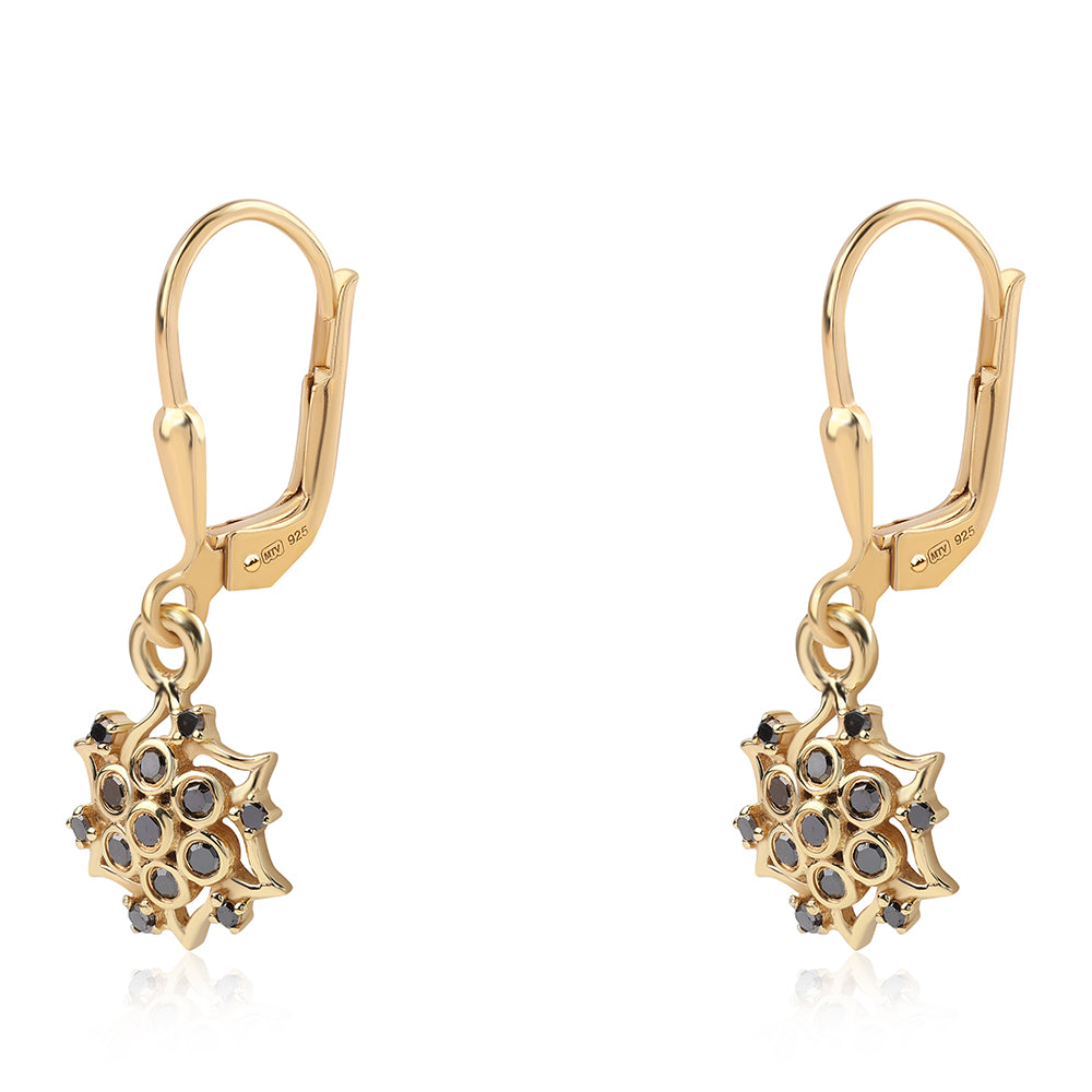 Brincos de Prata com Banho de Ouro com Diamante Preto 1 