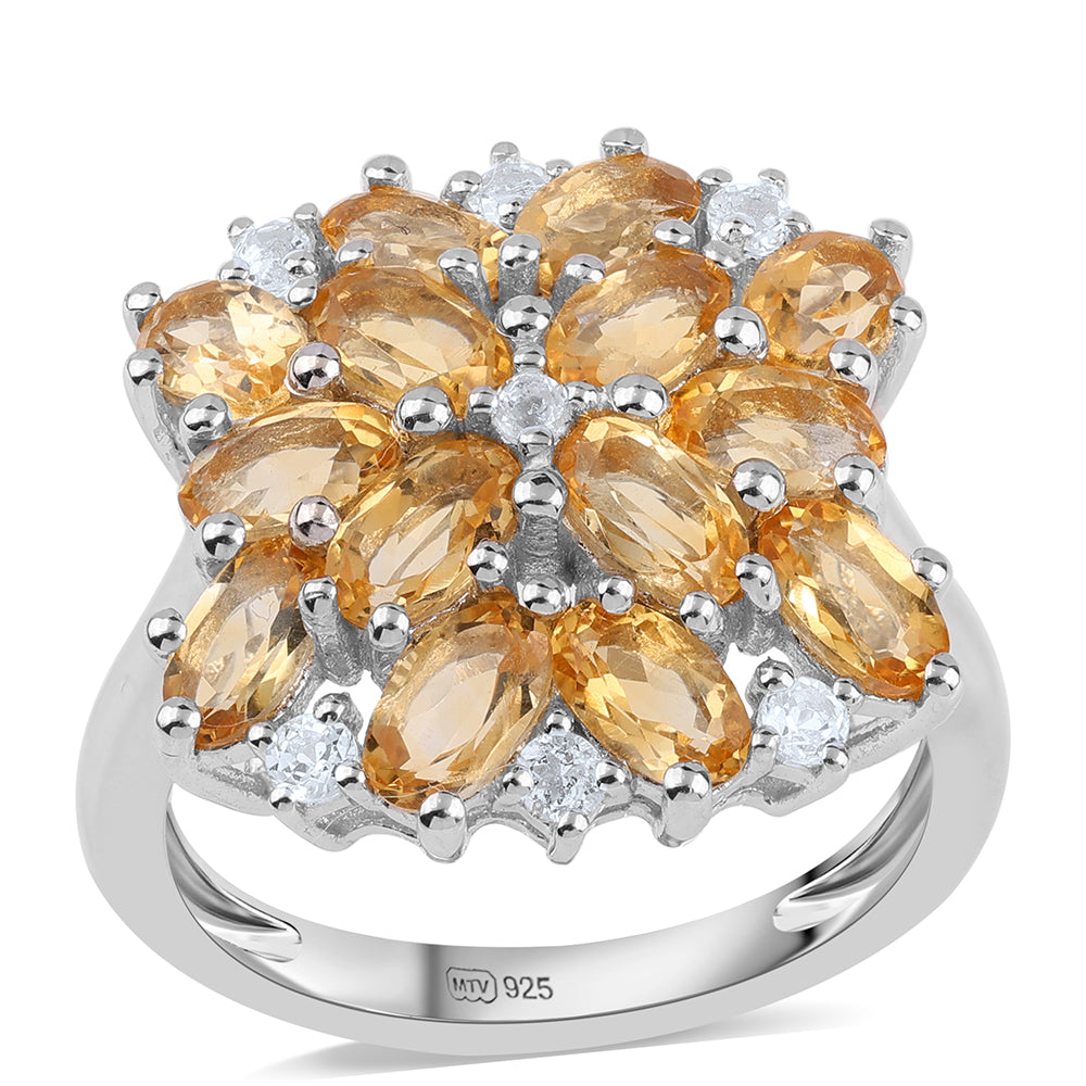 Anel de Prata com AA Citrino de Brasil e Topázio Branco  Contraste: Cabeca de Veado (800)