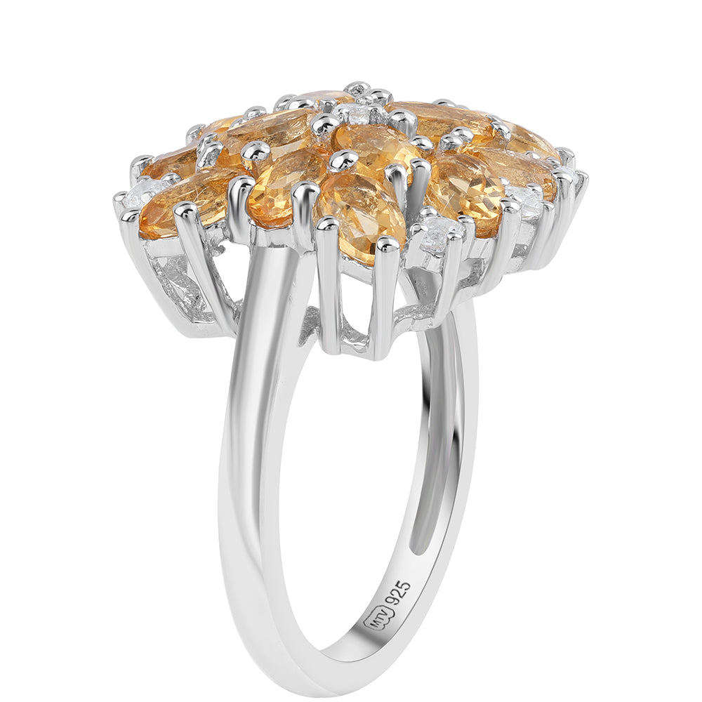Anel de Prata com AA Citrino de Brasil e Topázio Branco  Contraste: Cabeca de Veado (800)
