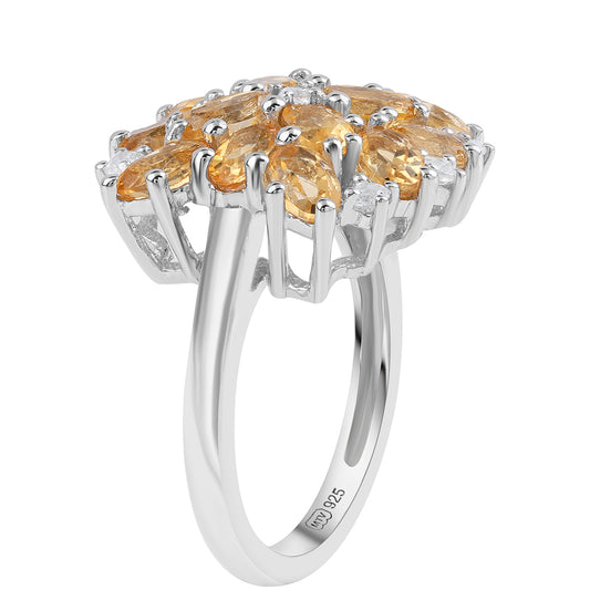 Anel de Prata com AA Citrino de Brasil e Topázio Branco  Contraste: Cabeca de Veado (800)