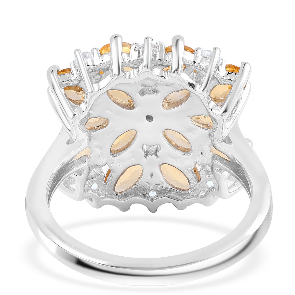 Anel de Prata com AA Citrino de Brasil e Topázio Branco  Contraste: Cabeca de Veado (800)