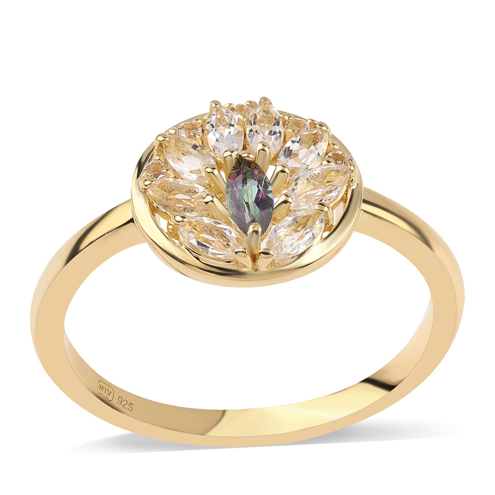 Anel de Prata com Banho de Ouro com Topázio Místico e Topázio Branco 1 