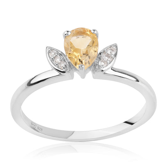 Anel de Prata com AA Citrino de Brasil e Topázio Branco