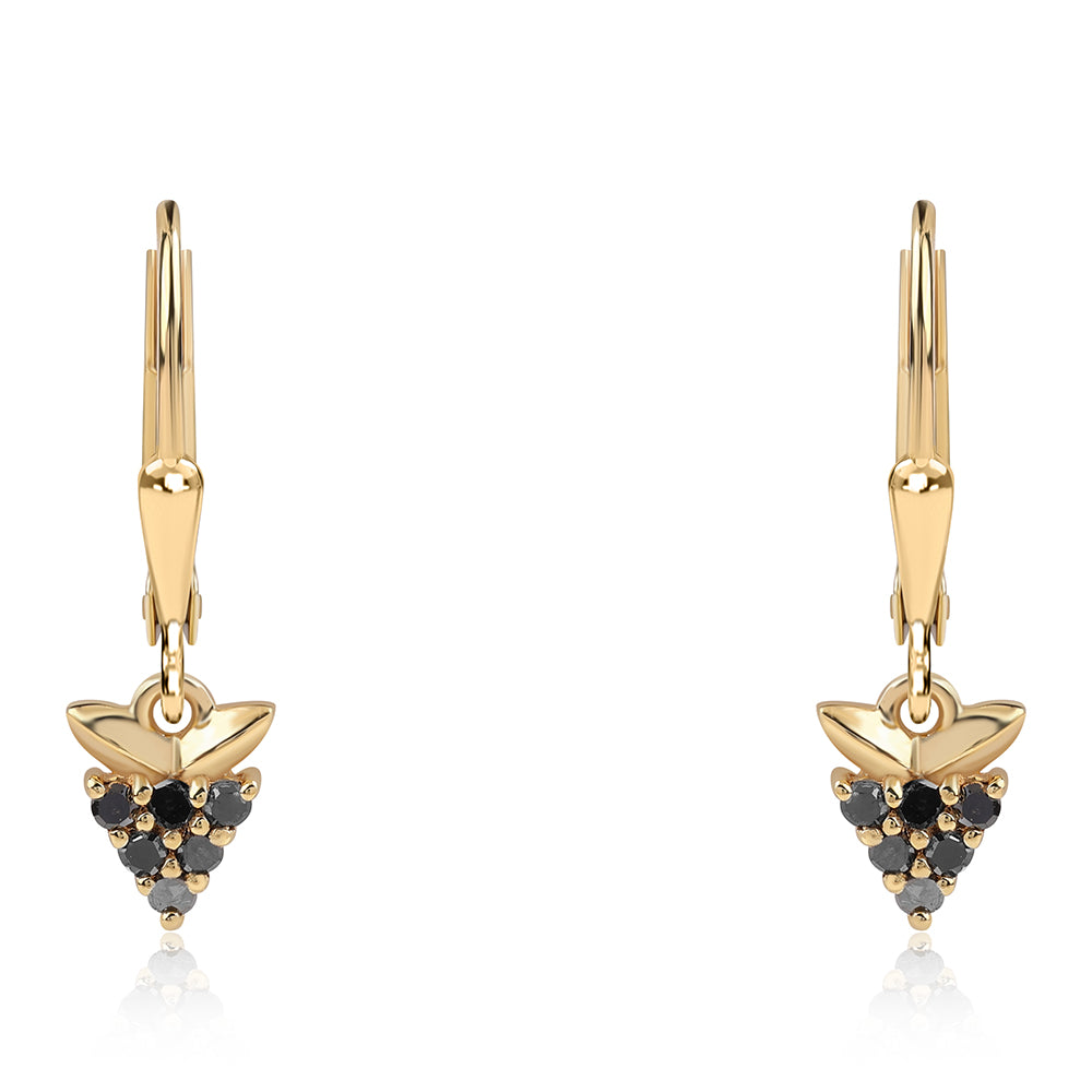 Brincos de Prata com Banho de Ouro com Diamante Preto