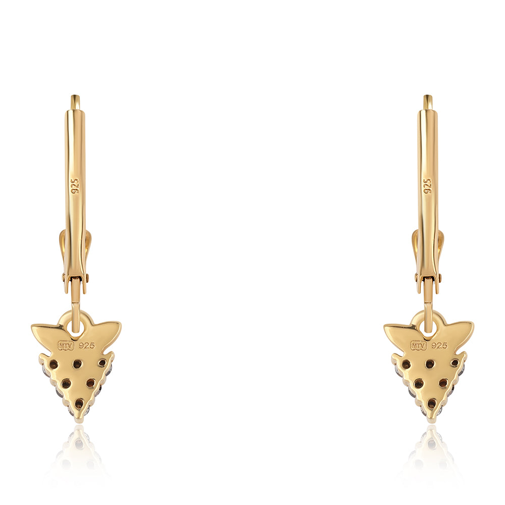 Brincos de Prata com Banho de Ouro com Diamante Preto