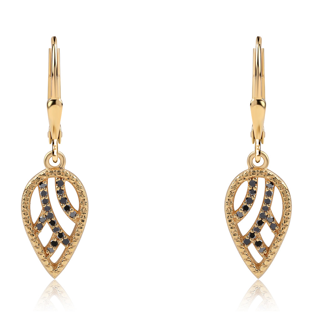 Brincos de Prata com Banho de Ouro com Diamante Preto 1 