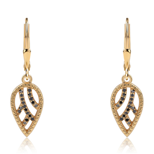 Brincos de Prata com Banho de Ouro com Diamante Preto