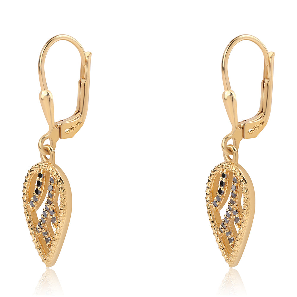 Brincos de Prata com Banho de Ouro com Diamante Preto 2 