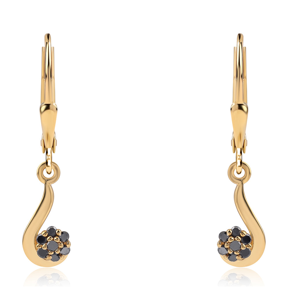 Brincos de Prata com Banho de Ouro com Diamante Preto