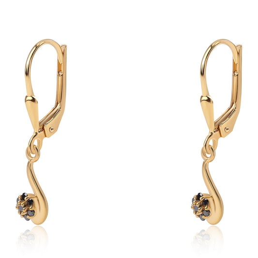 Brincos de Prata com Banho de Ouro com Diamante Preto