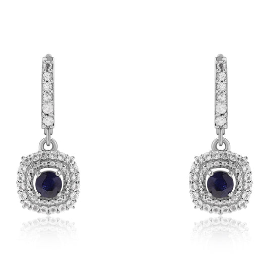 Brincos de Prata com Safira Azul Australiana e Topázio Branco