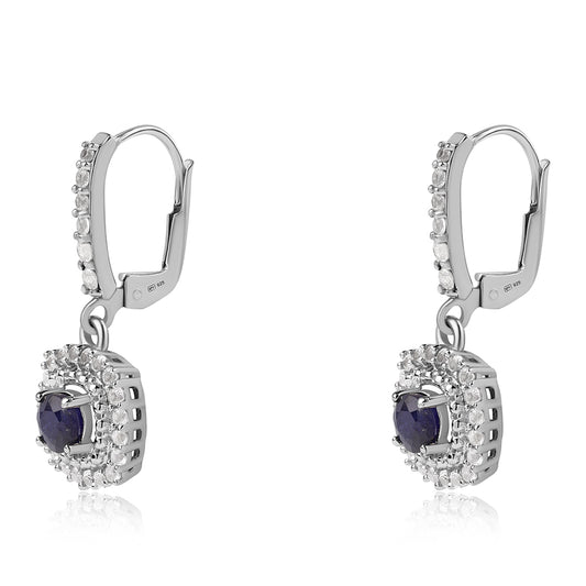 Brincos de Prata com Safira Azul Australiana e Topázio Branco