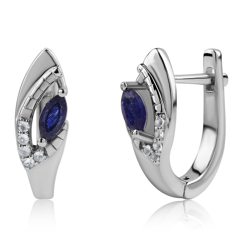 Brincos de Prata com Safira Azul Australiana e Topázio Branco