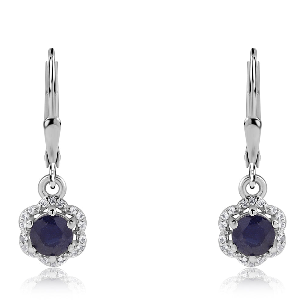 Brincos de Prata com Safira Azul Australiana e Topázio Branco