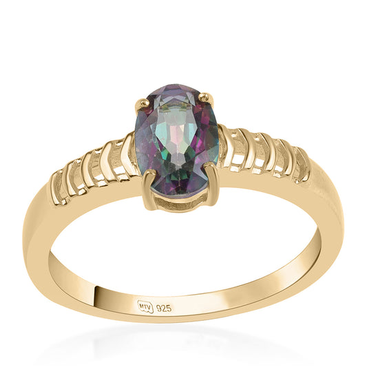 Anel de Prata com Banho de Ouro com Topázio Místico