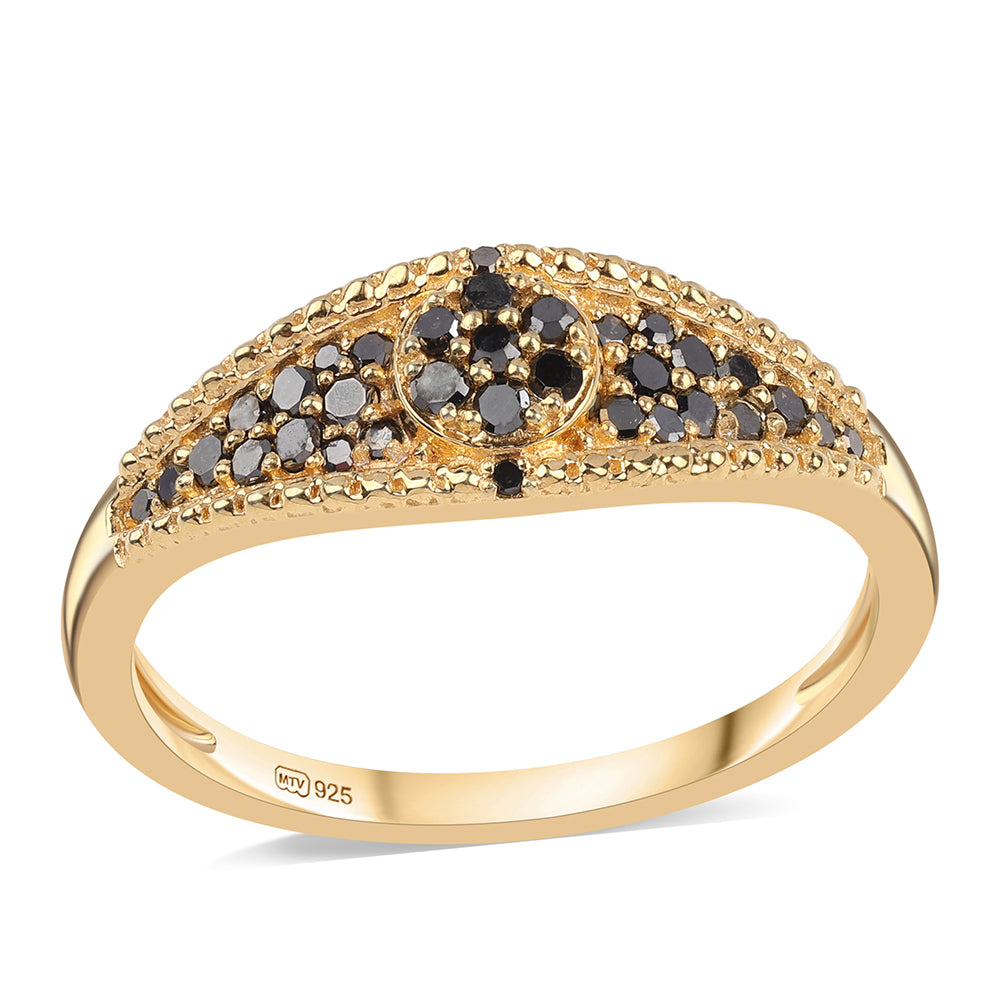 Anel de Prata com Banho de Ouro com Diamante Preto 1 