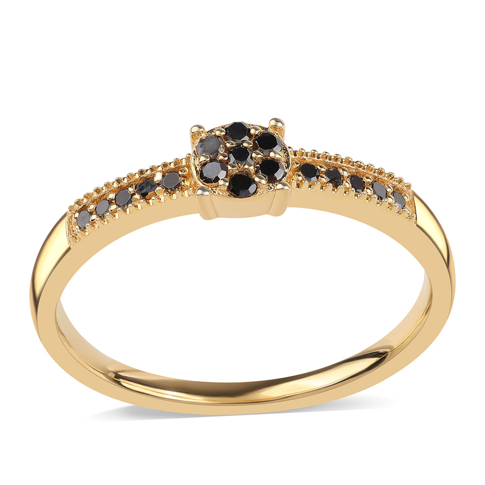 Anel de Prata com Banho de Ouro com Diamante Preto