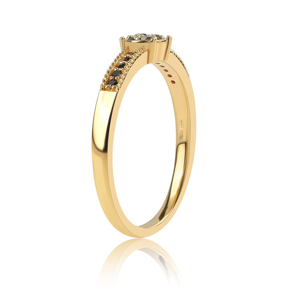 Anel de Prata com Banho de Ouro com Diamante Preto 3 
