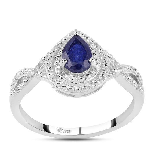 Anel de Prata com Safira Azul Australiana e Topázio Branco  Contraste: Cabeca de Veado (800)