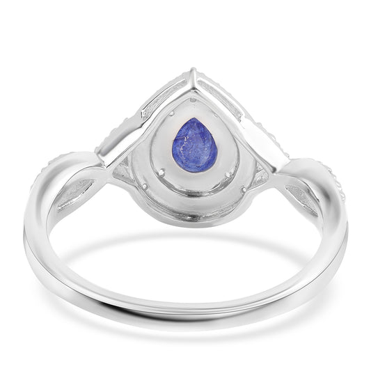 Anel de Prata com Safira Azul Australiana e Topázio Branco  Contraste: Cabeca de Veado (800)