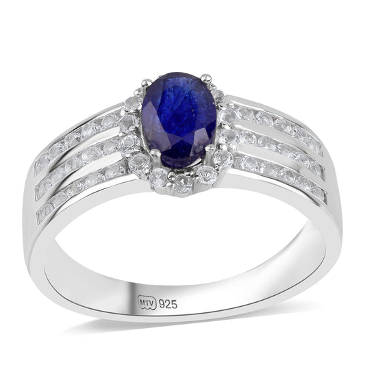 Anel de Prata com Safira Azul Australiana e Topázio Branco  Contraste: Cabeca de Veado (800)