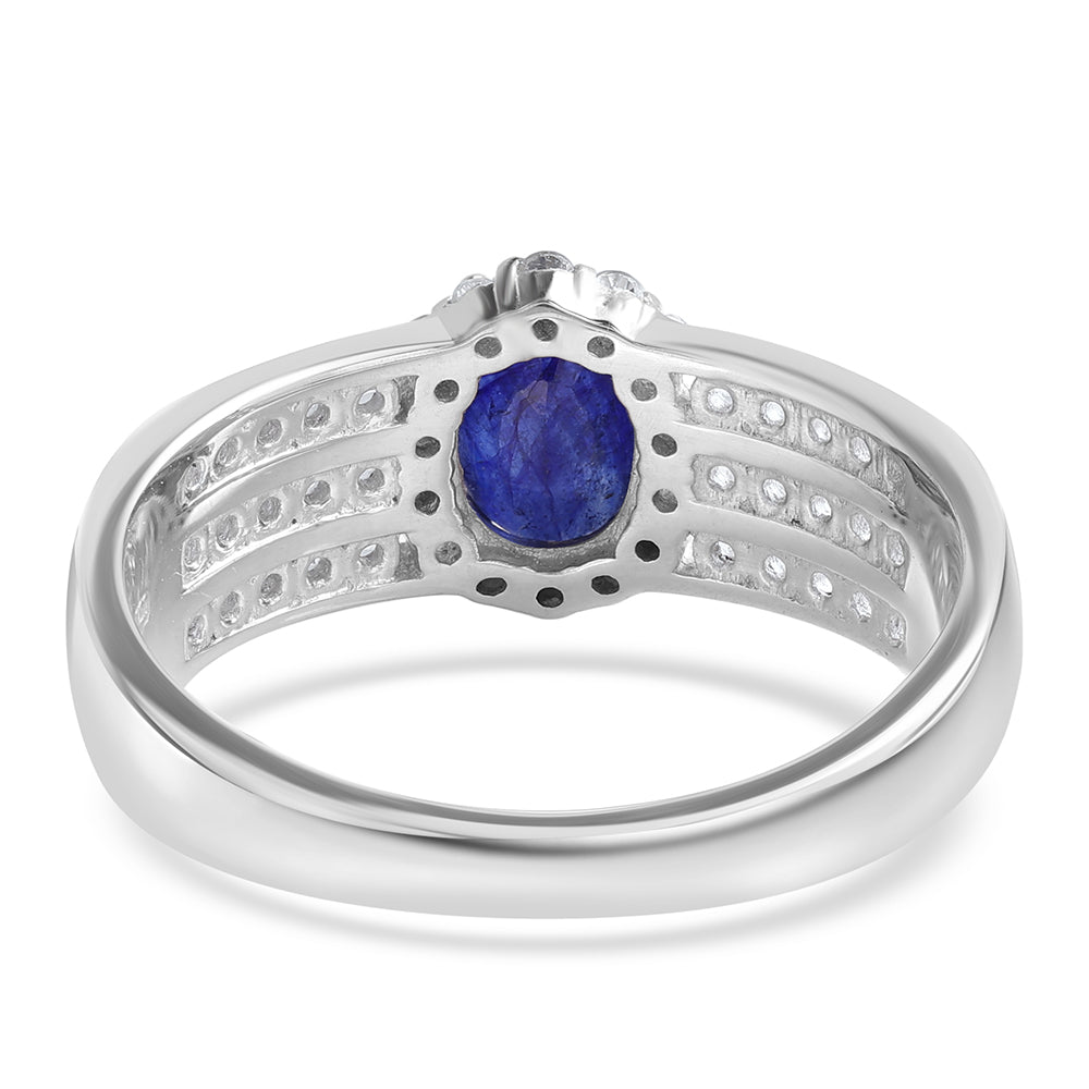 Anel de Prata com Safira Azul Australiana e Topázio Branco  Contraste: Cabeca de Veado (800) 2 