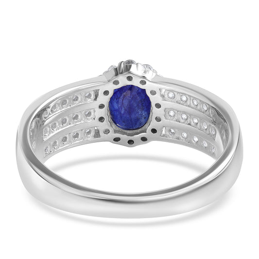 Anel de Prata com Safira Azul Australiana e Topázio Branco  Contraste: Cabeca de Veado (800)