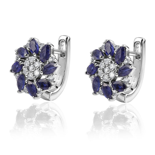 Brincos de Prata com Safira Azul Australiana e Topázio Branco