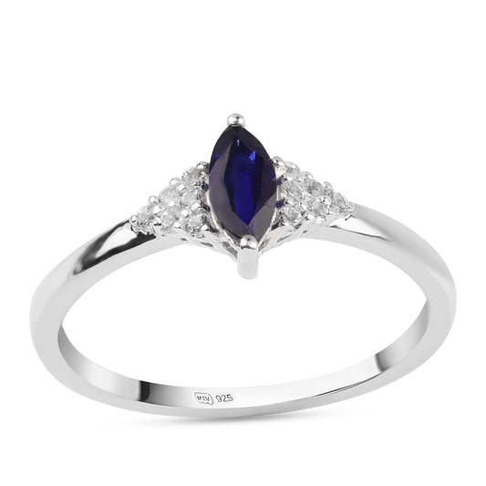 Anel de Prata com Safira Azul Australiana e Topázio Branco