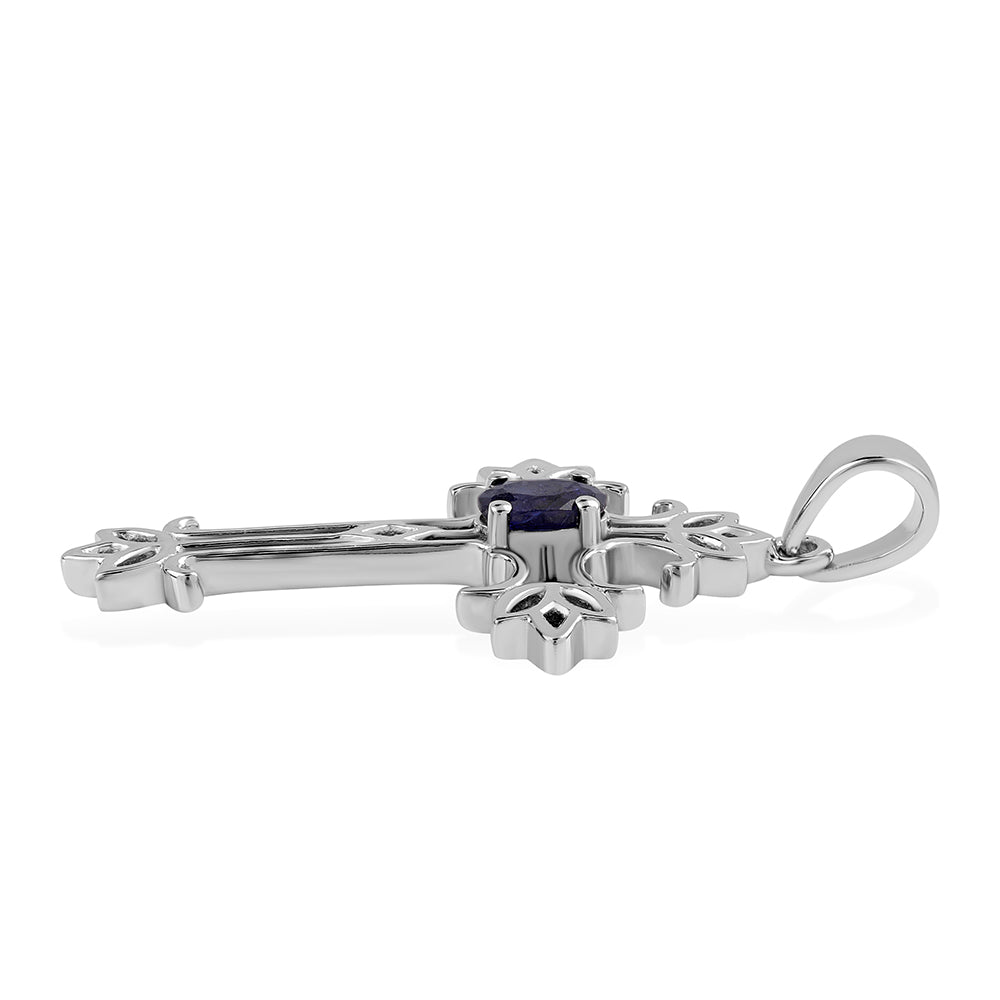 Cruz Pendente de Prata com Safira Azul Australiana