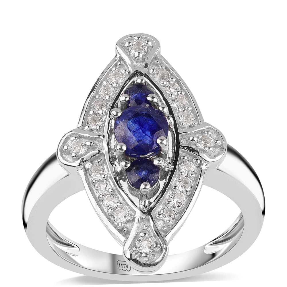 Anel de Prata com Safira Azul Australiana e Topázio Branco  Contraste: Cabeca de Veado (800) 1 