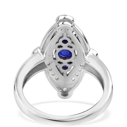 Anel de Prata com Safira Azul Australiana e Topázio Branco  Contraste: Cabeca de Veado (800)