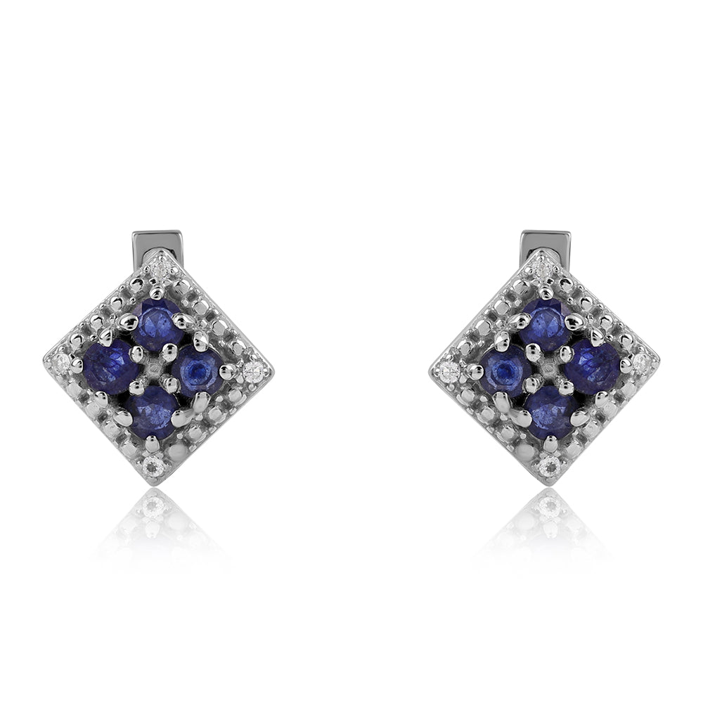 Brincos de Prata com Safira Azul Australiana e Topázio Branco