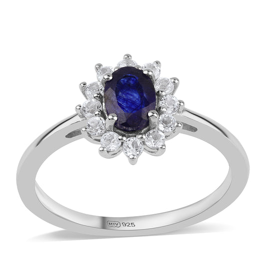 Anel de Prata com Safira Azul Australiana e Topázio Branco