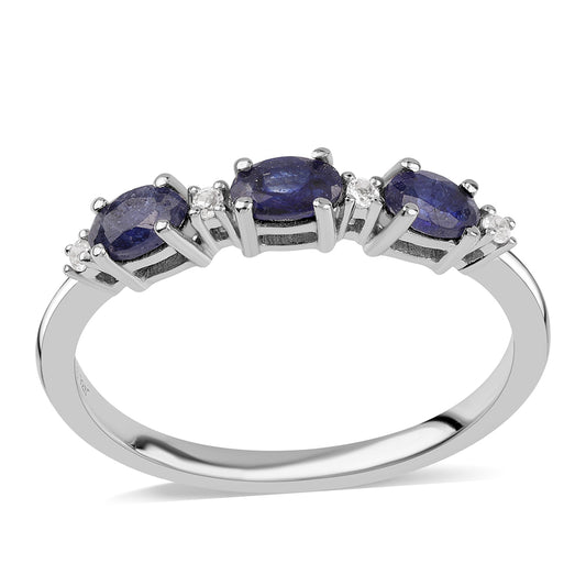 Anel de Prata com Safira Azul Australiana e Topázio Branco