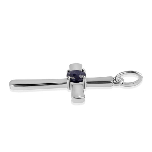 Cruz Pendente de Prata com Safira Azul Australiana