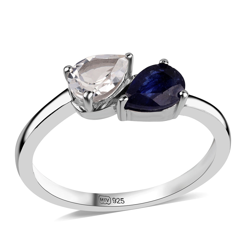 Anel de Prata com Safira Azul Australiana e Topázio Branco 1 