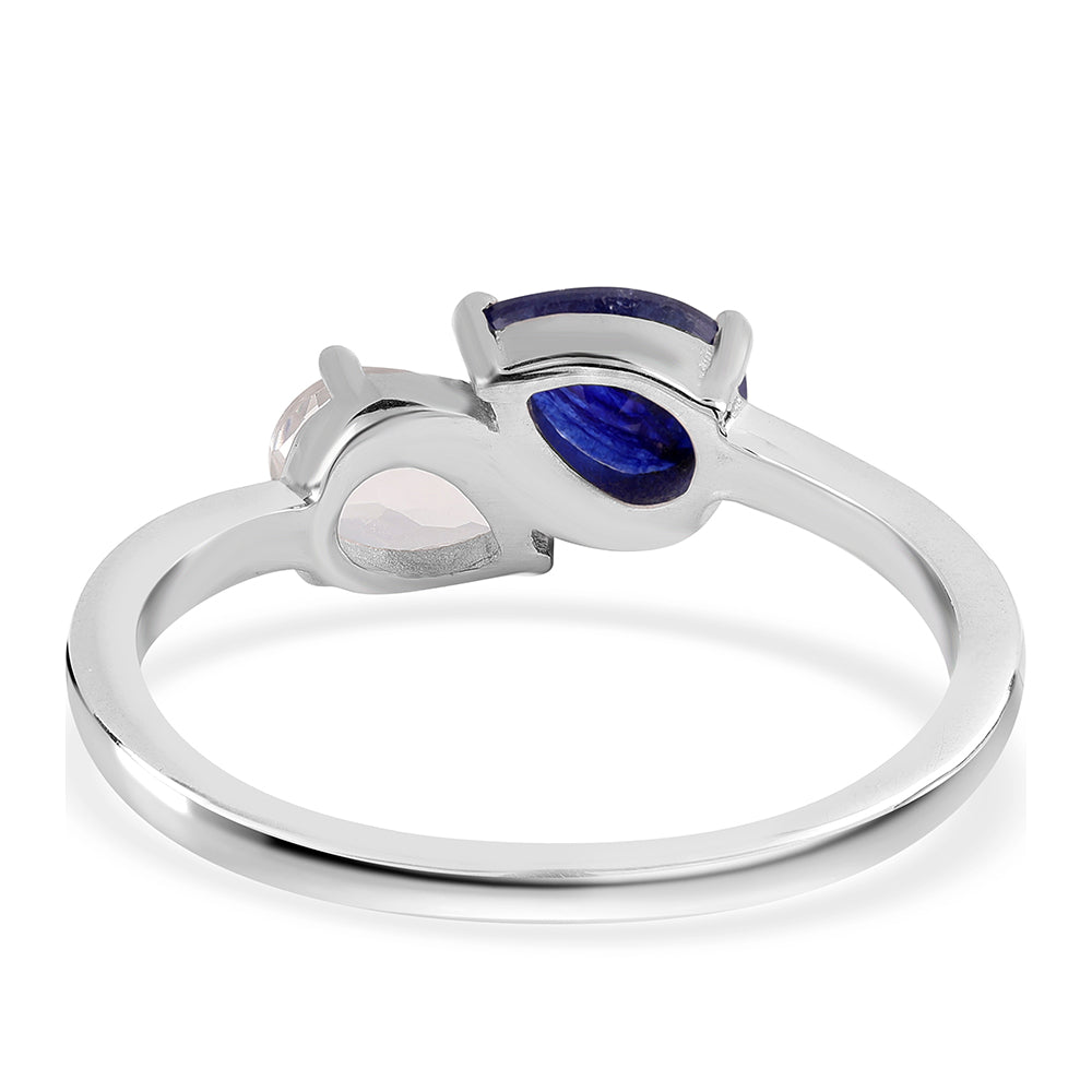 Anel de Prata com Safira Azul Australiana e Topázio Branco 2 