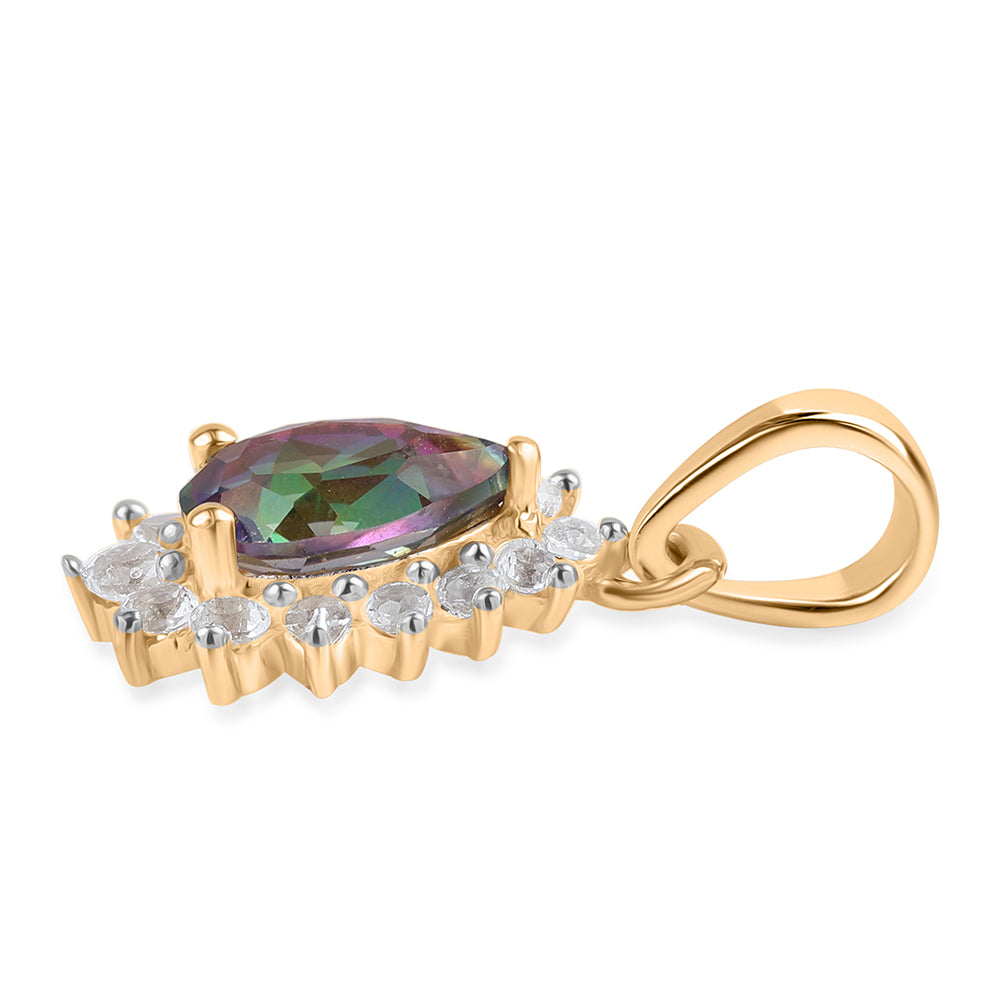 Pendente de Prata com Banho de Ouro com Topázio Místico e Topázio Branco 2 